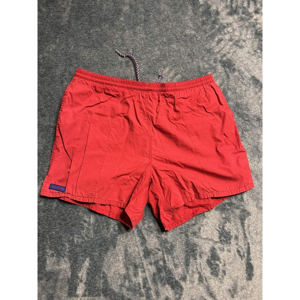 Columbia Swim Trunks Men Large Red Solid Cotton Shell Mesh Liner Logo Pockets